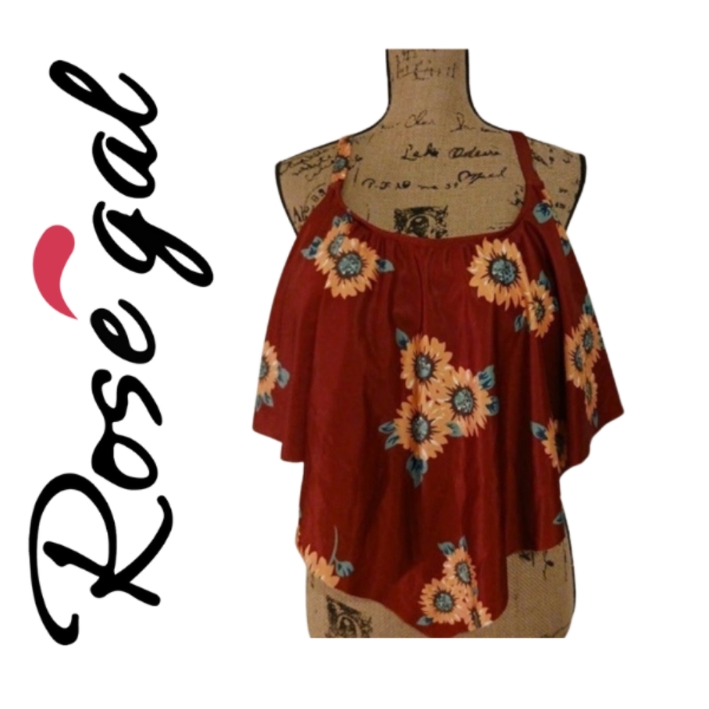 Rosegal Sunflower Ruffle Adjustable Strap Tankini Top 18 NWT
